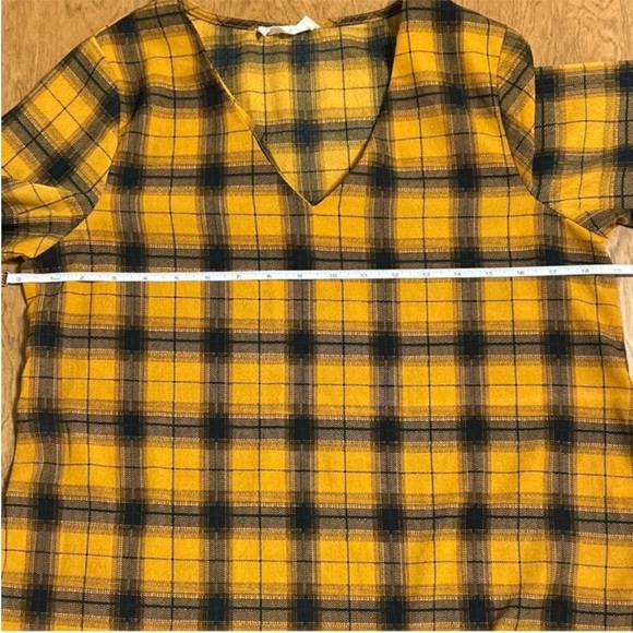 Altar'd State Long Sleeve Top, Mustard Yellow & Black Plaid Ruffle Blouse, Small - Picture 5 of 9